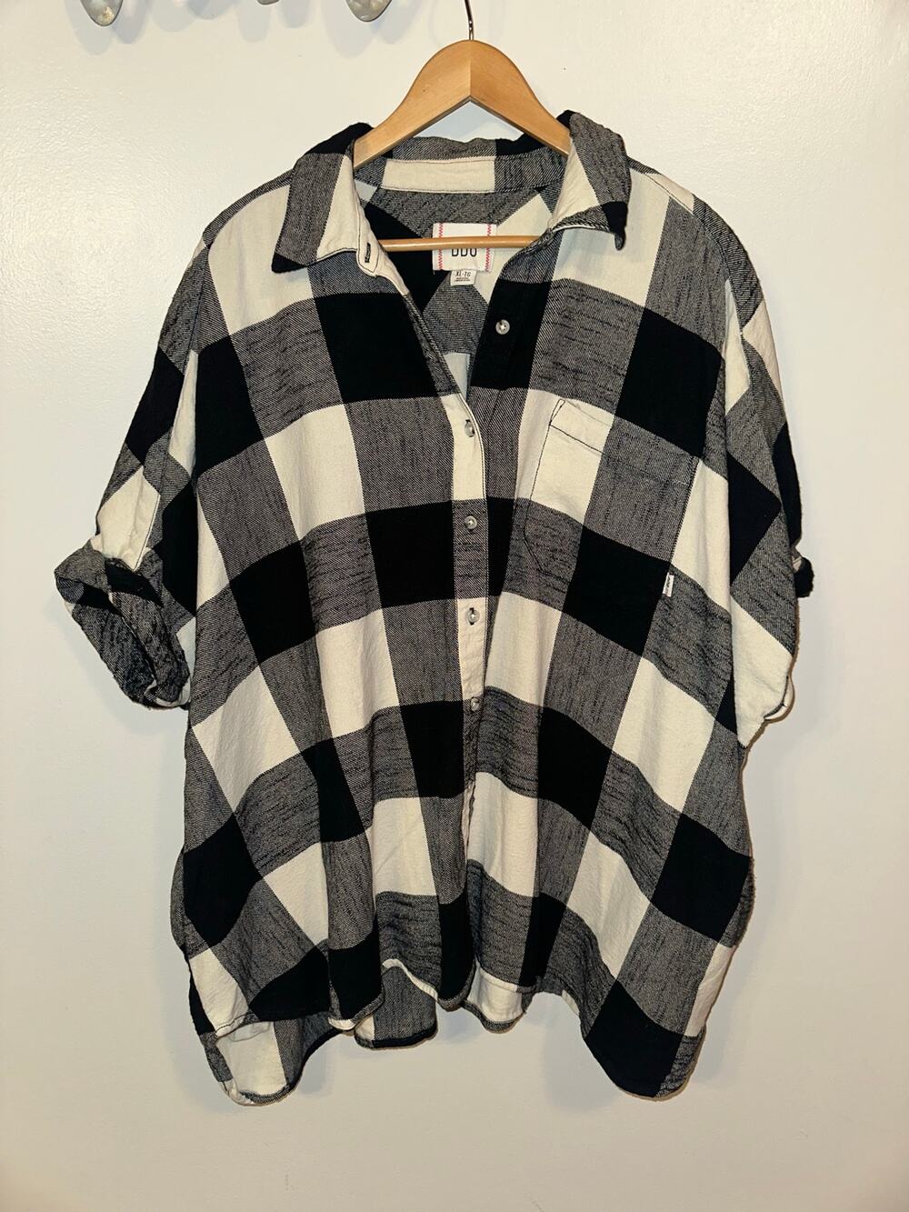 BDG Urban Outfitters Oversized Buffalo Plaid Flannel Shirt Black White XL